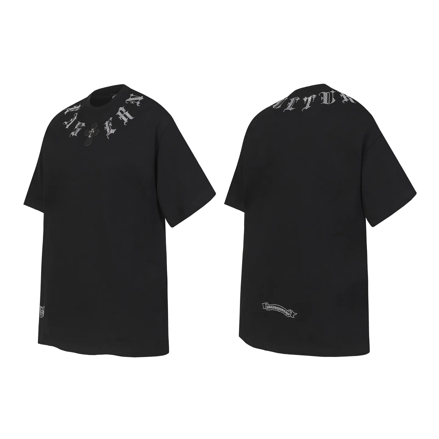 P160 Cross-border running quantity model, please do not place an order if you pursue quality -Chrome Hearts/Chrome Hearts Sanskrit hot diamond Sanskrit horseshoe explosive short-sleeved T-shirt -High weight, high density and high quality, soft, delicate and skin-friendly wool, soft and silky to the touch, excellent warmth and skin-friendly properties -Customized weaving and dyeing, no color difference, no matter the fabric or workmanship details, beat the ordinary version on the market -Colour: black white -Size: S M L XL